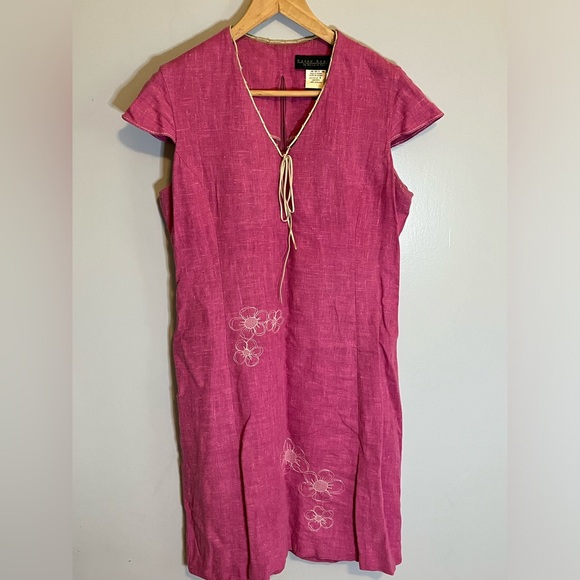 harve benard linen dress Harve Benard Shift Linen Dress Women's Size 8 Yellow Square Neck Short Sleeve